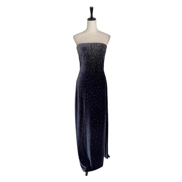 Reggio Strapless Sequin Velvet Gown Dress Gray Silver - Picture 1 of 7